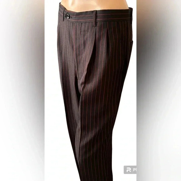 Designed in Italy Wide Leg High Rise Women 32/27 Trouser in Black Red Pinstripe - Picture 3 of 11
